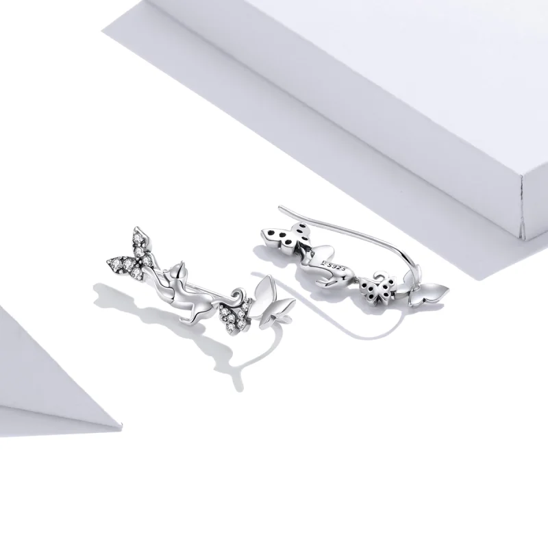 (Bild für) Silberne Katzen- und Schmetterlings-Ohrstecker im Pandora-Stil - SCE961 - Ansicht 4