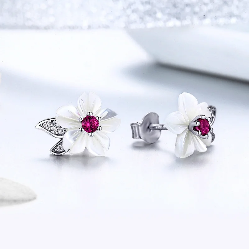 (Bild für) Silberne Kirschblüten-Ohrstecker im Pandora-Stil - BSE055 - Ansicht 3