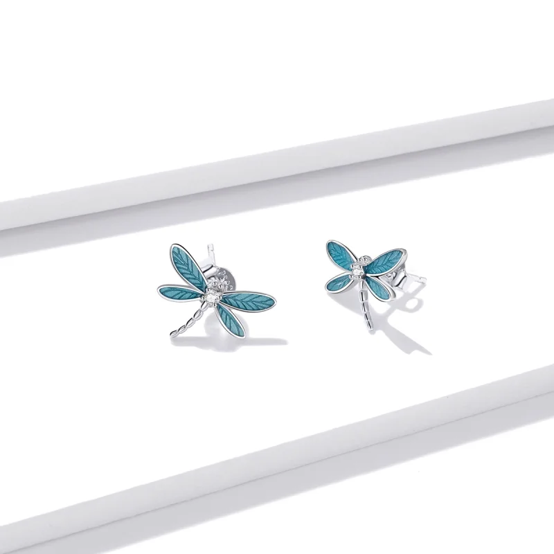 (Bild für) Silberne kleine Libellen-Ohrstecker im Pandora-Stil - BSE455 - Ansicht 3