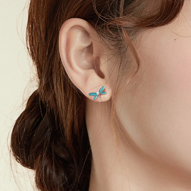 (Bild für) Silberne kleine Libellen-Ohrstecker im Pandora-Stil - BSE455 - Ansicht 6