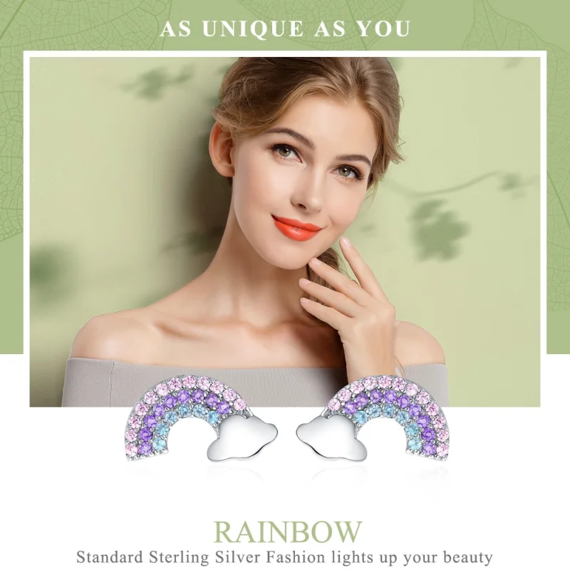 (Bild für) Silberne kleine Regenbogen-Ohrstecker im Pandora-Stil - SCE578 - Ansicht 3