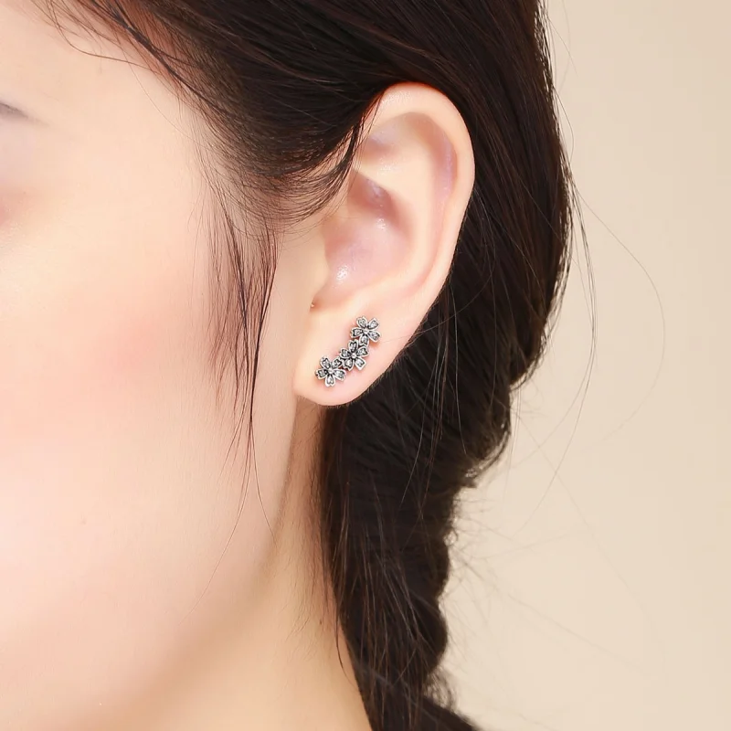 (Bild für) Silberne kontrahierte Gänseblümchen-Ohrstecker im Pandora-Stil - SCE419 - Ansicht 7