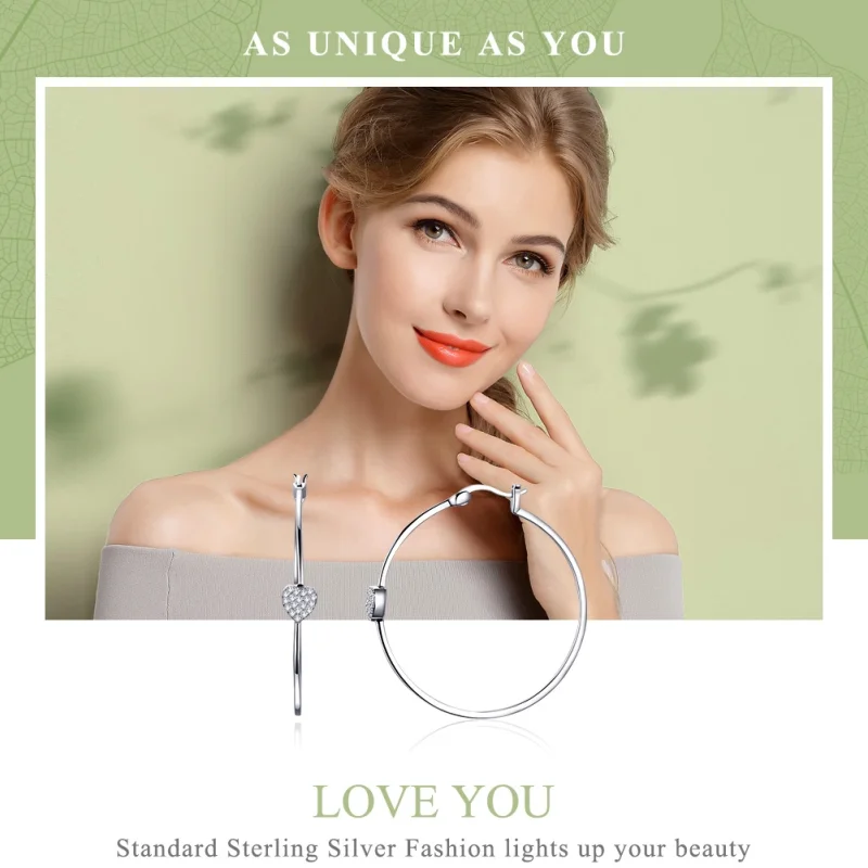 (Bild für) Silberne „Love You“-Creolen im Pandora-Stil - SCE518 - Ansicht 2