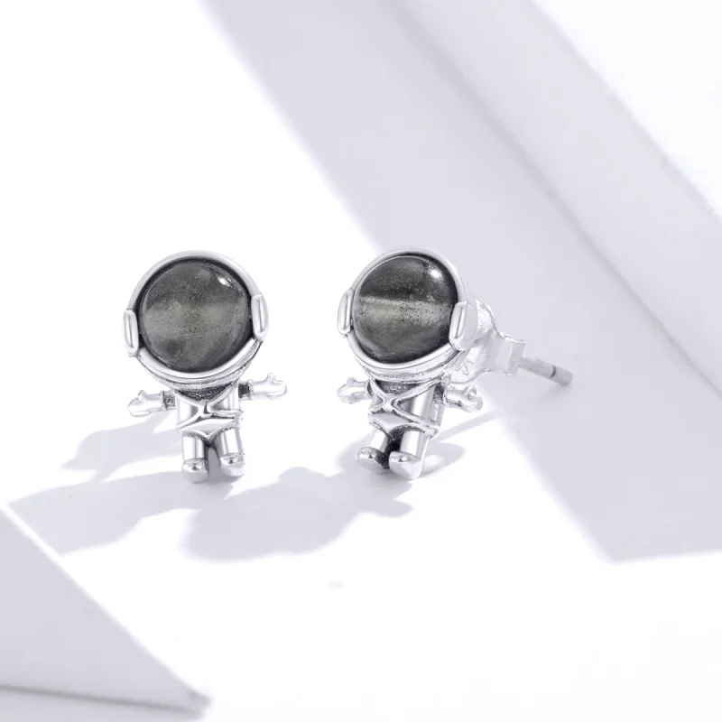 (Bild für) Silberne Mondstein-Astronauten-Ohrstecker im Pandora-Stil - SCE871 - Ansicht 3