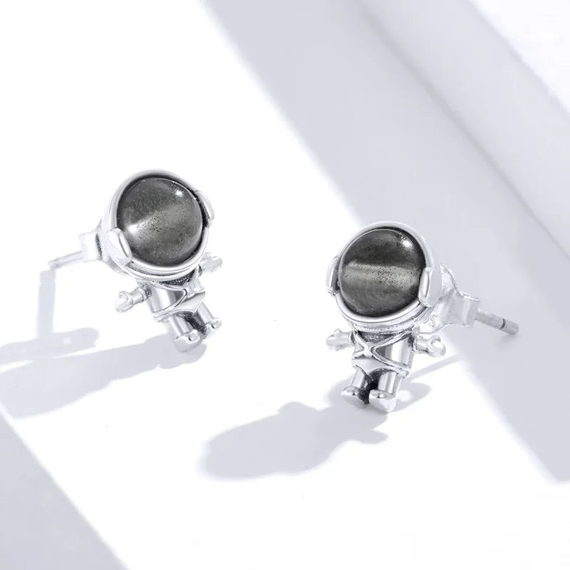(Bild für) Silberne Mondstein-Astronauten-Ohrstecker im Pandora-Stil - SCE871 - Ansicht 4