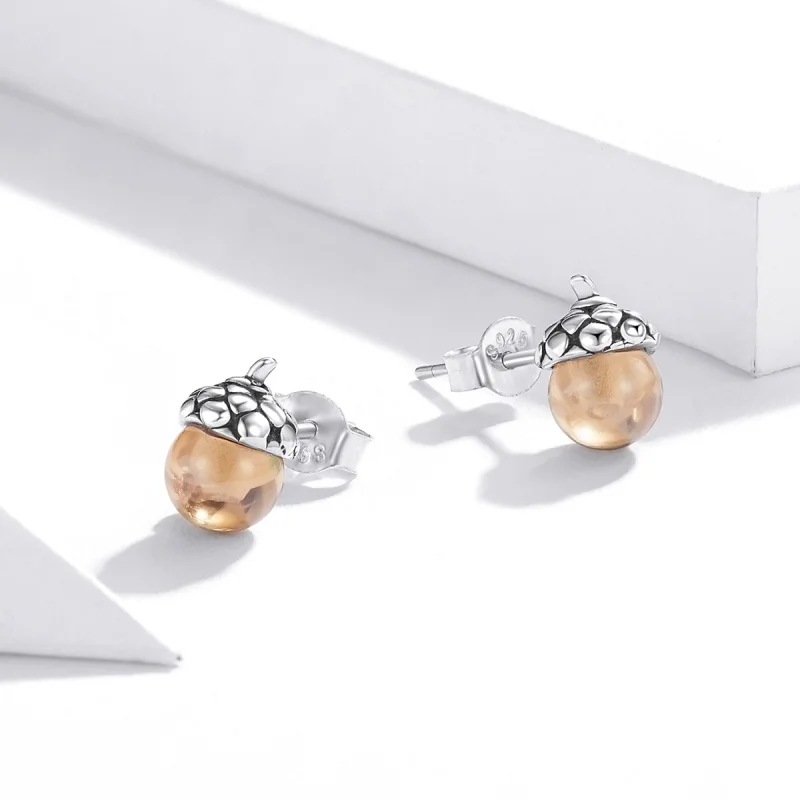 (Bild für) Silberne Ohrstecker im Pandora-Stil mit leuchtenden Früchten der Eiche - SCE935 - Ansicht 4