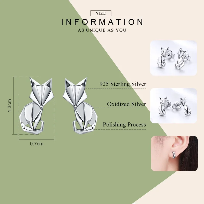 (Bild für) Silberne Origami-Fuchs-Ohrstecker im Pandora-Stil - SCE526 - Ansicht 2
