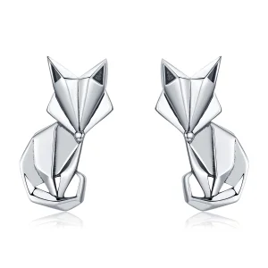 (Bild für) Silberne Origami-Fuchs-Ohrstecker im Pandora-Stil - SCE526