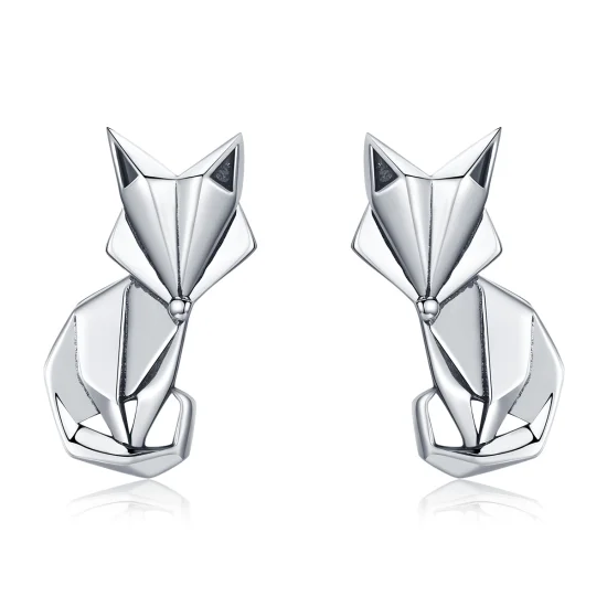 (Bild für) Silberne Origami-Fuchs-Ohrstecker im Pandora-Stil - SCE526