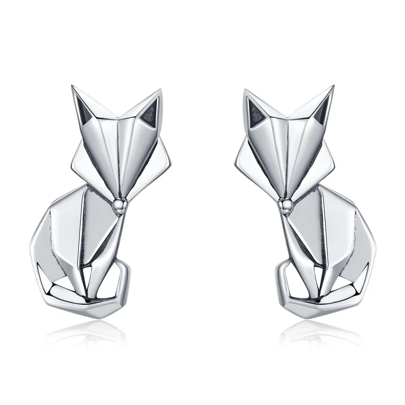 (Bild für) Silberne Origami-Fuchs-Ohrstecker im Pandora-Stil - SCE526