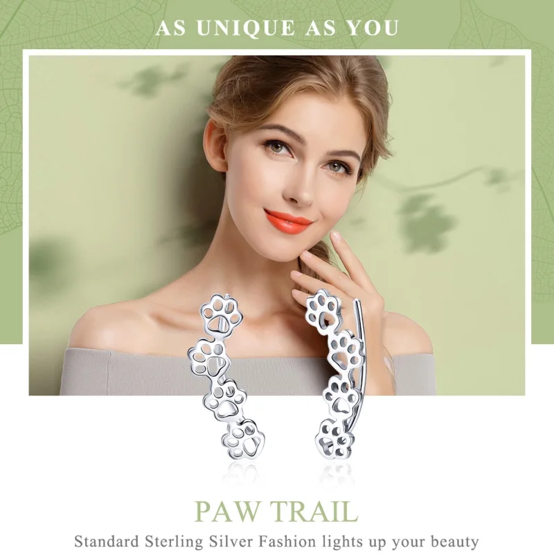 (Bild für) Silberne Paw Trail-Ohrstecker im Pandora-Stil - SCE430 - Ansicht 2