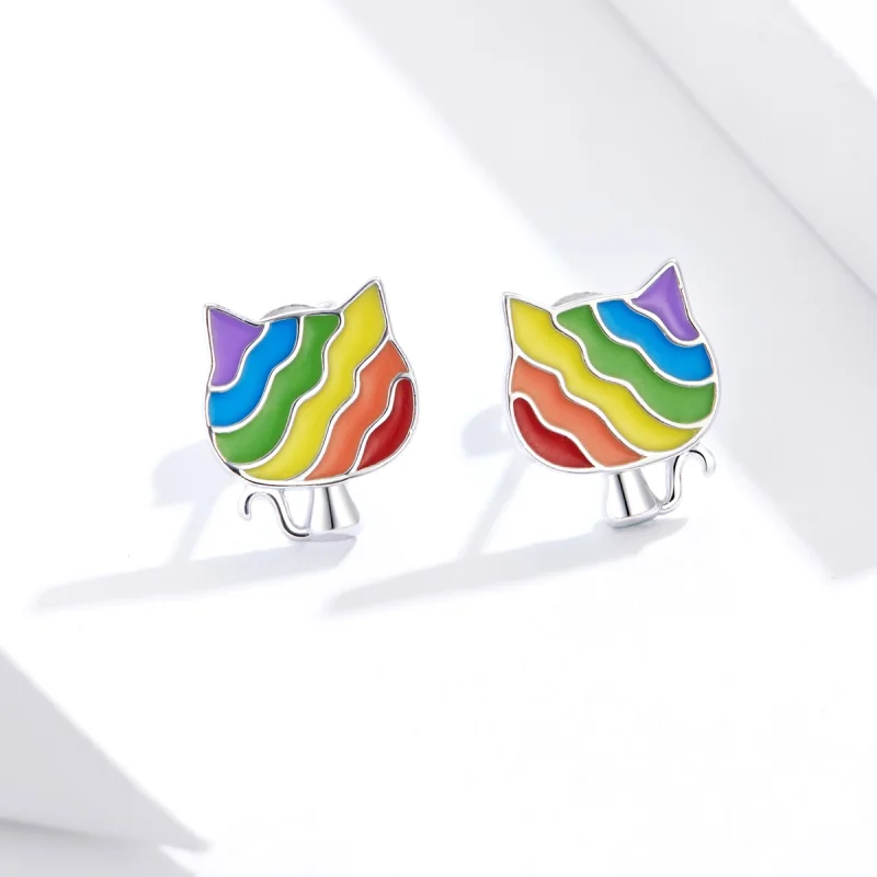 (Bild für) Silberne Regenbogen-Kitty-Ohrstecker im Pandora-Stil - SCE823 - Ansicht 2