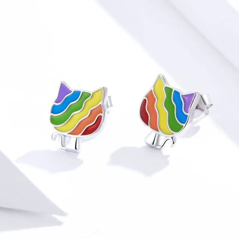 (Bild für) Silberne Regenbogen-Kitty-Ohrstecker im Pandora-Stil - SCE823 - Ansicht 3