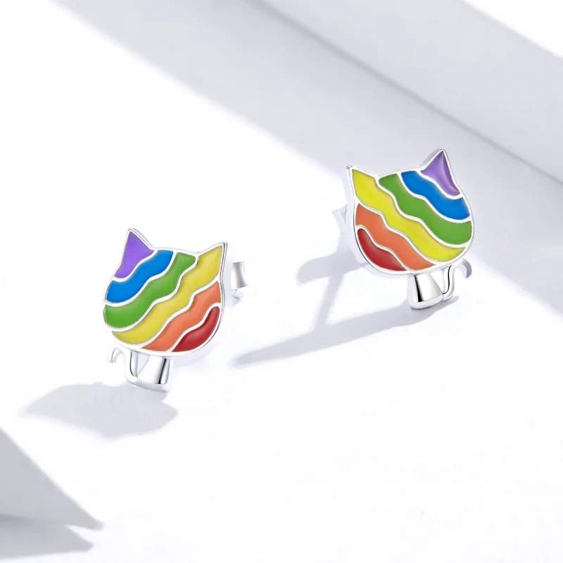 (Bild für) Silberne Regenbogen-Kitty-Ohrstecker im Pandora-Stil - SCE823 - Ansicht 4
