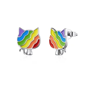 (Bild für) Silberne Regenbogen-Kitty-Ohrstecker im Pandora-Stil - SCE823
