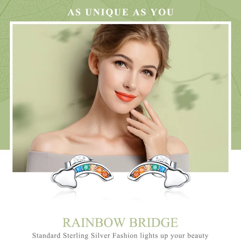 (Bild für) Silberne Regenbogenbrücken-Ohrstecker im Pandora-Stil - SCE500 - Ansicht 3