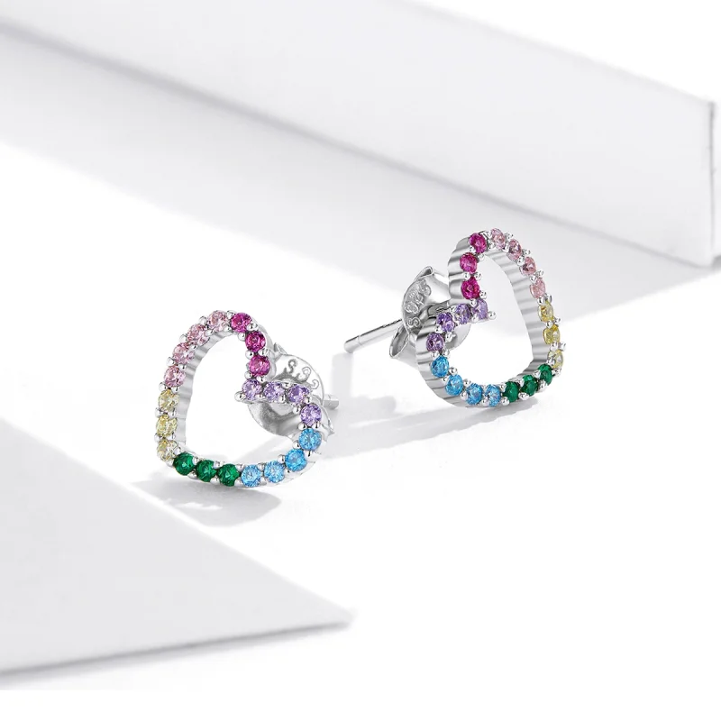 (Bild für) Silberne Regenbogenherz-Ohrstecker im Pandora-Stil - SCE891 - Ansicht 4