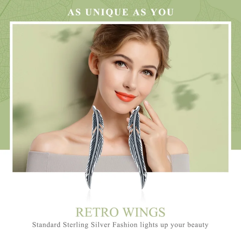 (Bild für) Silberne Retro-Flügel-Ohrstecker im Pandora-Stil - SCE258 - Ansicht 2