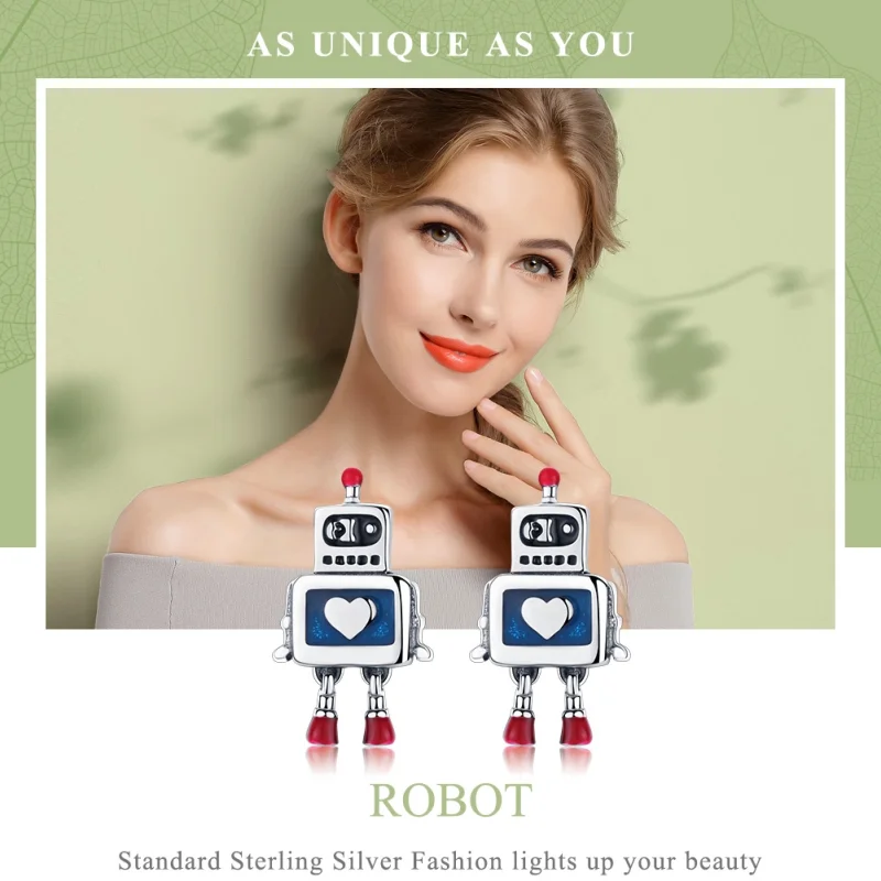 (Bild für) Silberne Roboter-Ohrstecker im Pandora-Stil - SCE477 - Ansicht 2