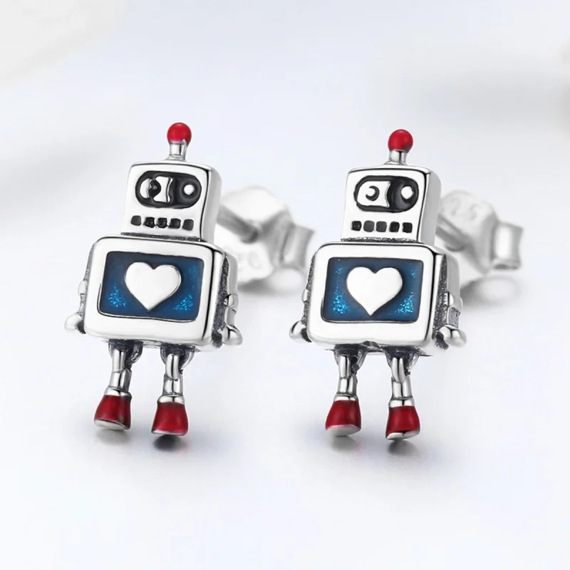 (Bild für) Silberne Roboter-Ohrstecker im Pandora-Stil - SCE477 - Ansicht 4