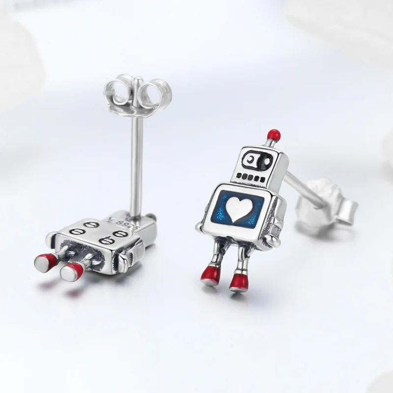 (Bild für) Silberne Roboter-Ohrstecker im Pandora-Stil - SCE477 - Ansicht 5