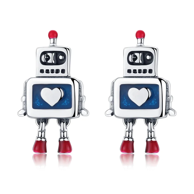 (Bild für) Silberne Roboter-Ohrstecker im Pandora-Stil - SCE477