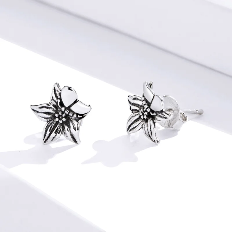(Bild für) Silberne Schmetterlings-Liebesblumen-Ohrstecker im Pandora-Stil - SCE887 - Ansicht 2