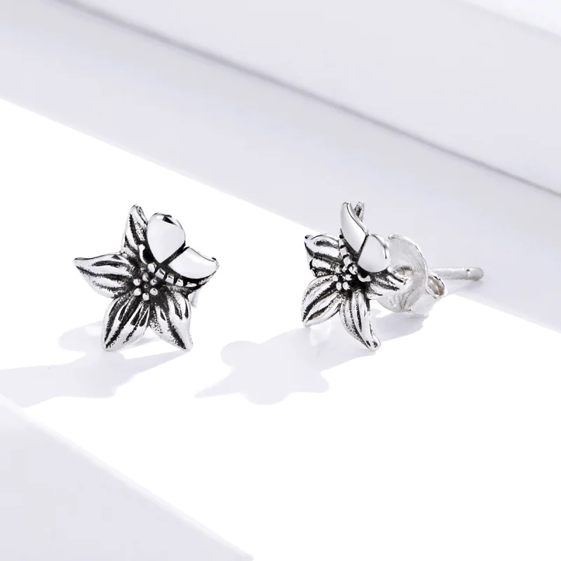 (Bild für) Silberne Schmetterlings-Liebesblumen-Ohrstecker im Pandora-Stil - SCE887 - Ansicht 3