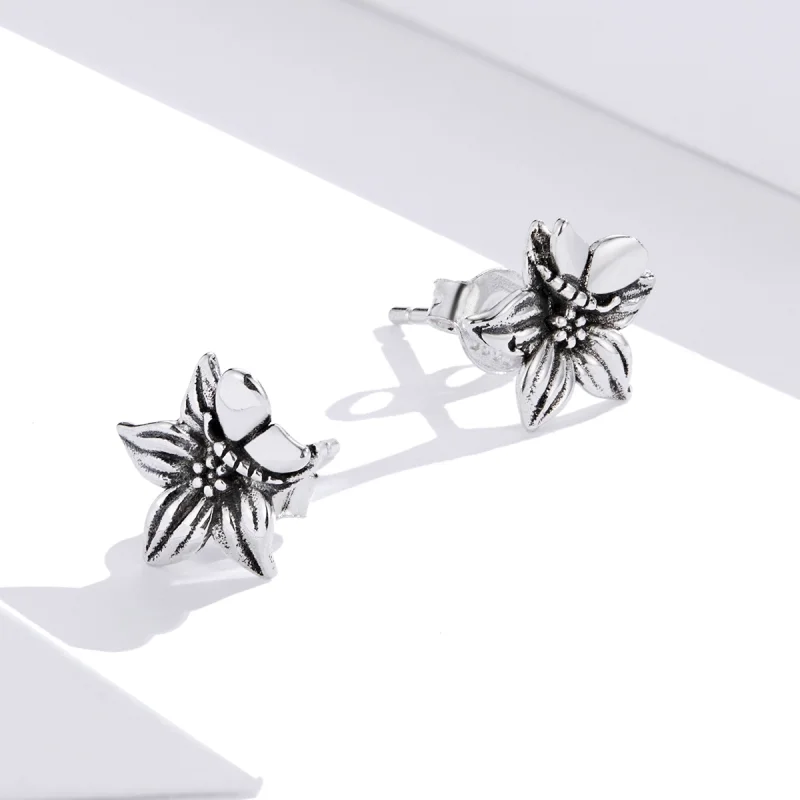 (Bild für) Silberne Schmetterlings-Liebesblumen-Ohrstecker im Pandora-Stil - SCE887 - Ansicht 4