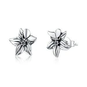 (Bild für) Silberne Schmetterlings-Liebesblumen-Ohrstecker im Pandora-Stil - SCE887