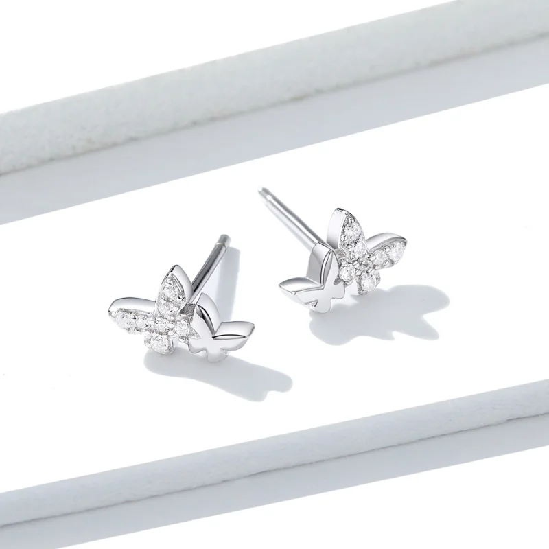 (Bild für) Silberne Schmetterlings-Ohrstecker im Pandora-Stil - BSE236 - Ansicht 3