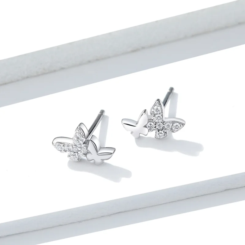 (Bild für) Silberne Schmetterlings-Ohrstecker im Pandora-Stil - BSE236 - Ansicht 4