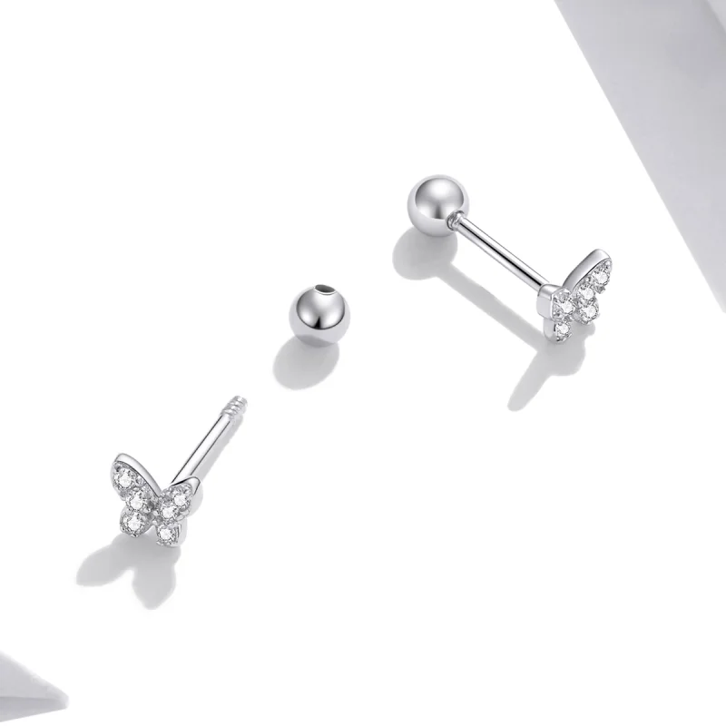 (Bild für) Silberne Schmetterlings-Ohrstecker im Pandora-Stil - SCE1116 - Ansicht 2