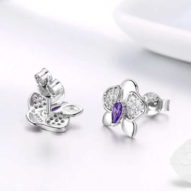 (Bild für) Silberne Schmetterlings-Orchideen-Ohrstecker im Pandora-Stil - BSE036 - Ansicht 4