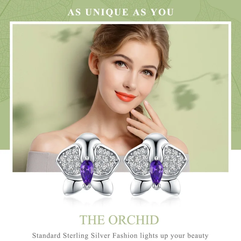 (Bild für) Silberne Schmetterlings-Orchideen-Ohrstecker im Pandora-Stil - BSE036 - Ansicht 6