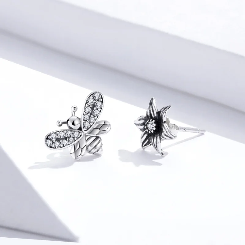 (Bild für) Silberne Schmetterlings- und Blumen-Ohrstecker im Pandora-Stil - SCE884 - Ansicht 3