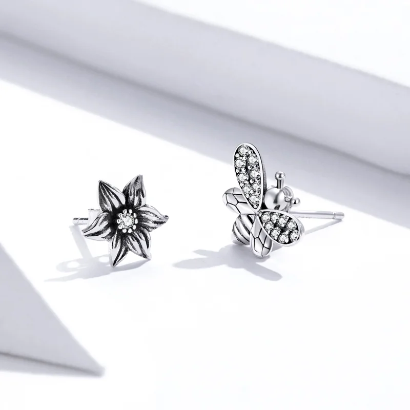 (Bild für) Silberne Schmetterlings- und Blumen-Ohrstecker im Pandora-Stil - SCE884 - Ansicht 4