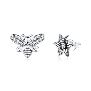 (Bild für) Silberne Schmetterlings- und Blumen-Ohrstecker im Pandora-Stil - SCE884