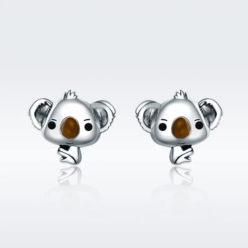 (Bild für) Silberne süße Koala-Ohrstecker im Pandora-Stil - SCE381 - Ansicht 4