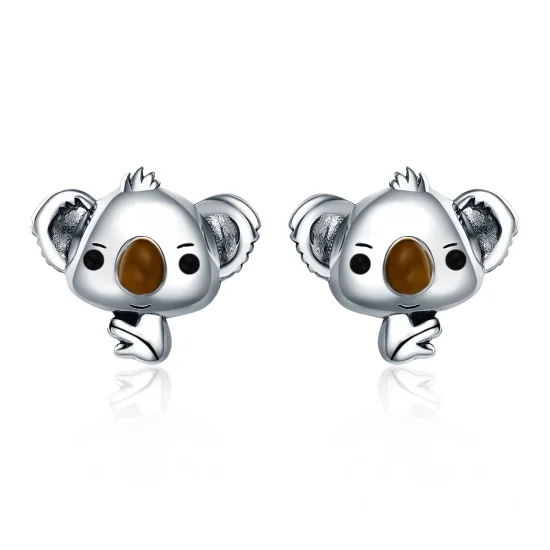 (Bild für) Silberne süße Koala-Ohrstecker im Pandora-Stil - SCE381