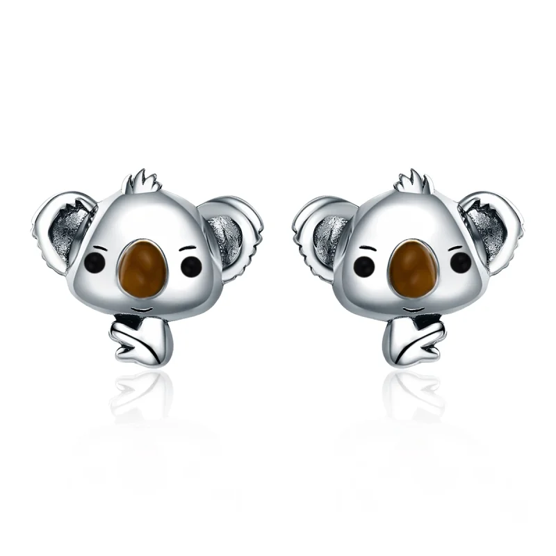 (Bild für) Silberne süße Koala-Ohrstecker im Pandora-Stil - SCE381