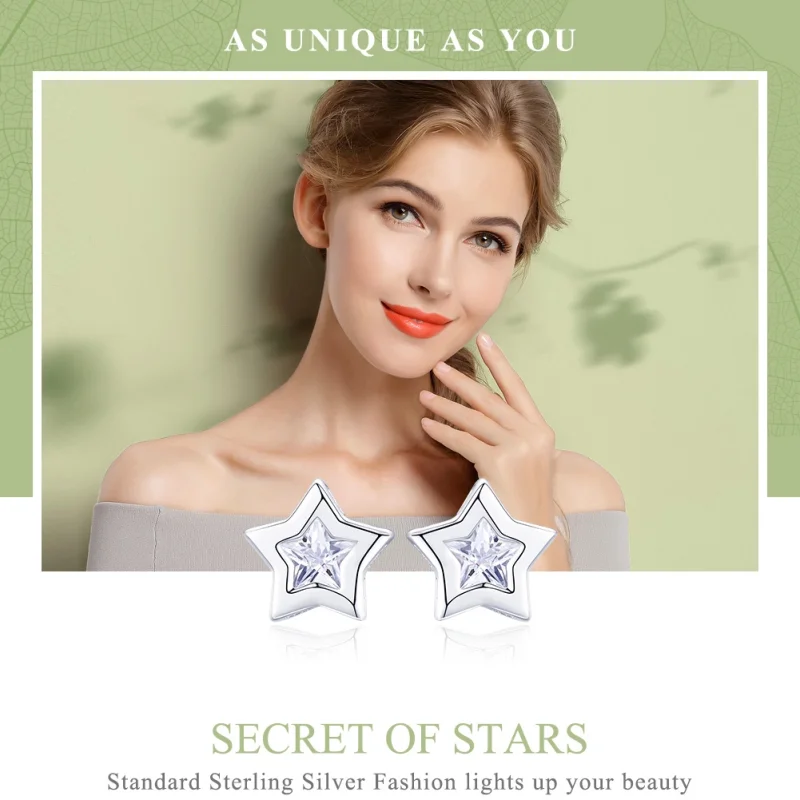 (Bild für) Silberne „Secret of Stars“-Ohrstecker im Pandora-Stil - SCE437 - Ansicht 2