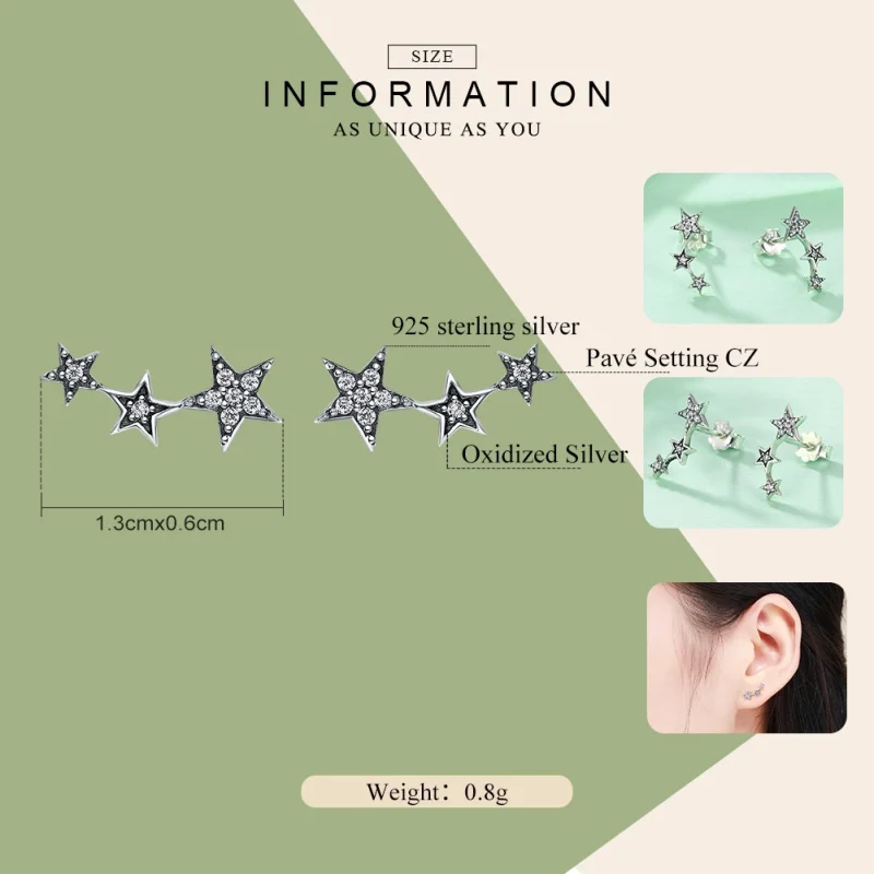 (Bild für) Silberne „Secrets of Stars“-Ohrstecker im Pandora-Stil - SCE175 - Ansicht 2
