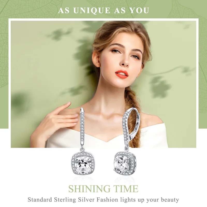 (Bild für) Silberne „Shining Time“-Hängeohrringe im Pandora-Stil - SCE520 - Ansicht 2