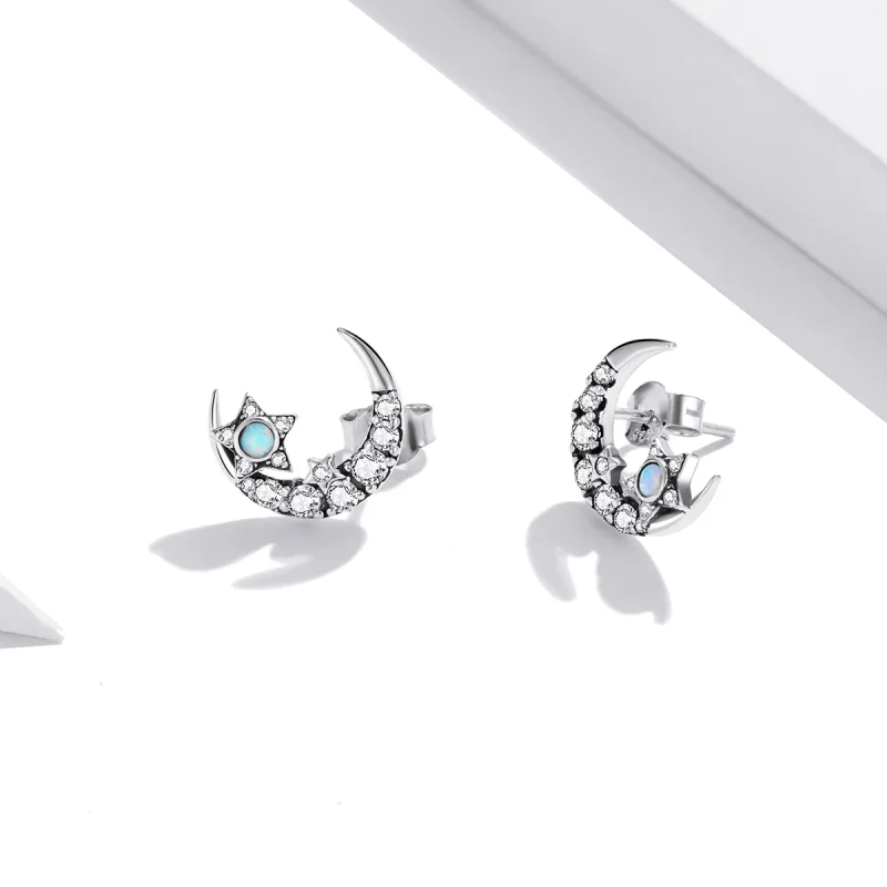 (Bild für) Silberne Stern- und Mond-Ohrstecker im Pandora-Stil - SCE1157 - Ansicht 3