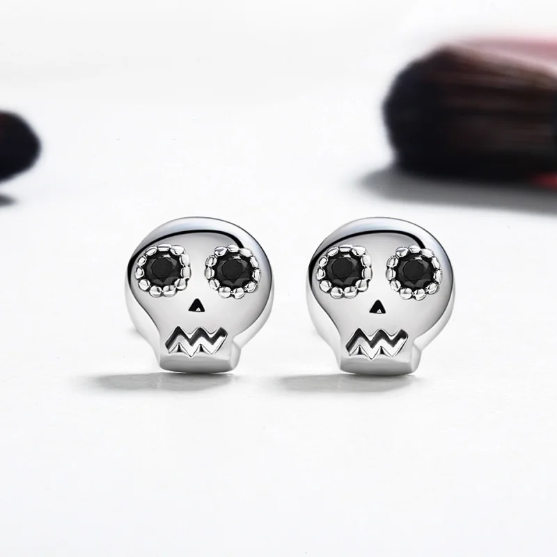 (Bild für) Silberne Totenkopf-Ohrstecker im Pandora-Stil - SCE064 - Ansicht 4