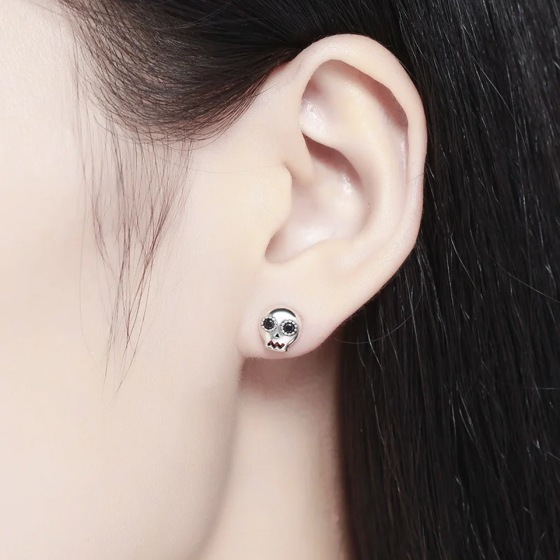 (Bild für) Silberne Totenkopf-Ohrstecker im Pandora-Stil - SCE064 - Ansicht 7
