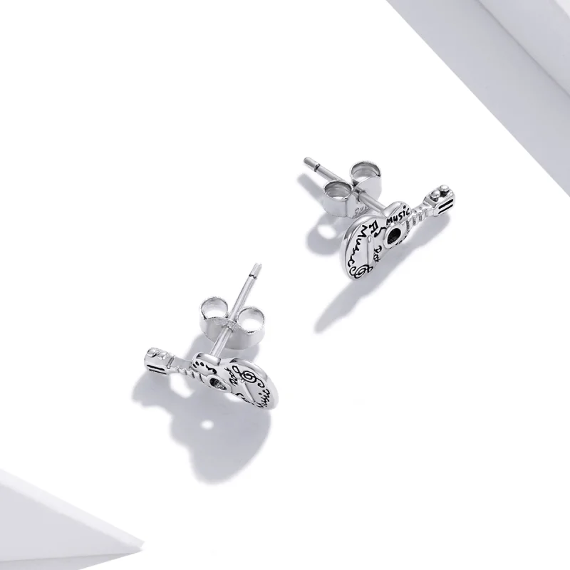 (Bild für) Silberne Vintage-Gitarren-Ohrstecker im Pandora-Stil - SCE1155 - Ansicht 4