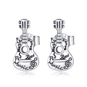 (Bild für) Silberne Vintage-Gitarren-Ohrstecker im Pandora-Stil - SCE1155