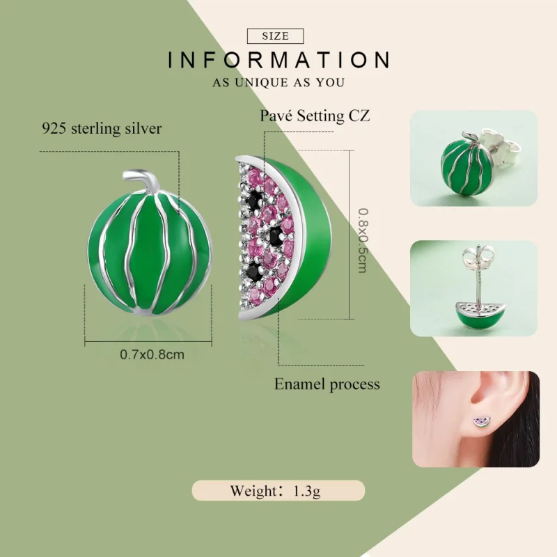 (Bild für) Silberne Wassermelonen-Liebes-Ohrstecker im Pandora-Stil - SCE105 - Ansicht 2